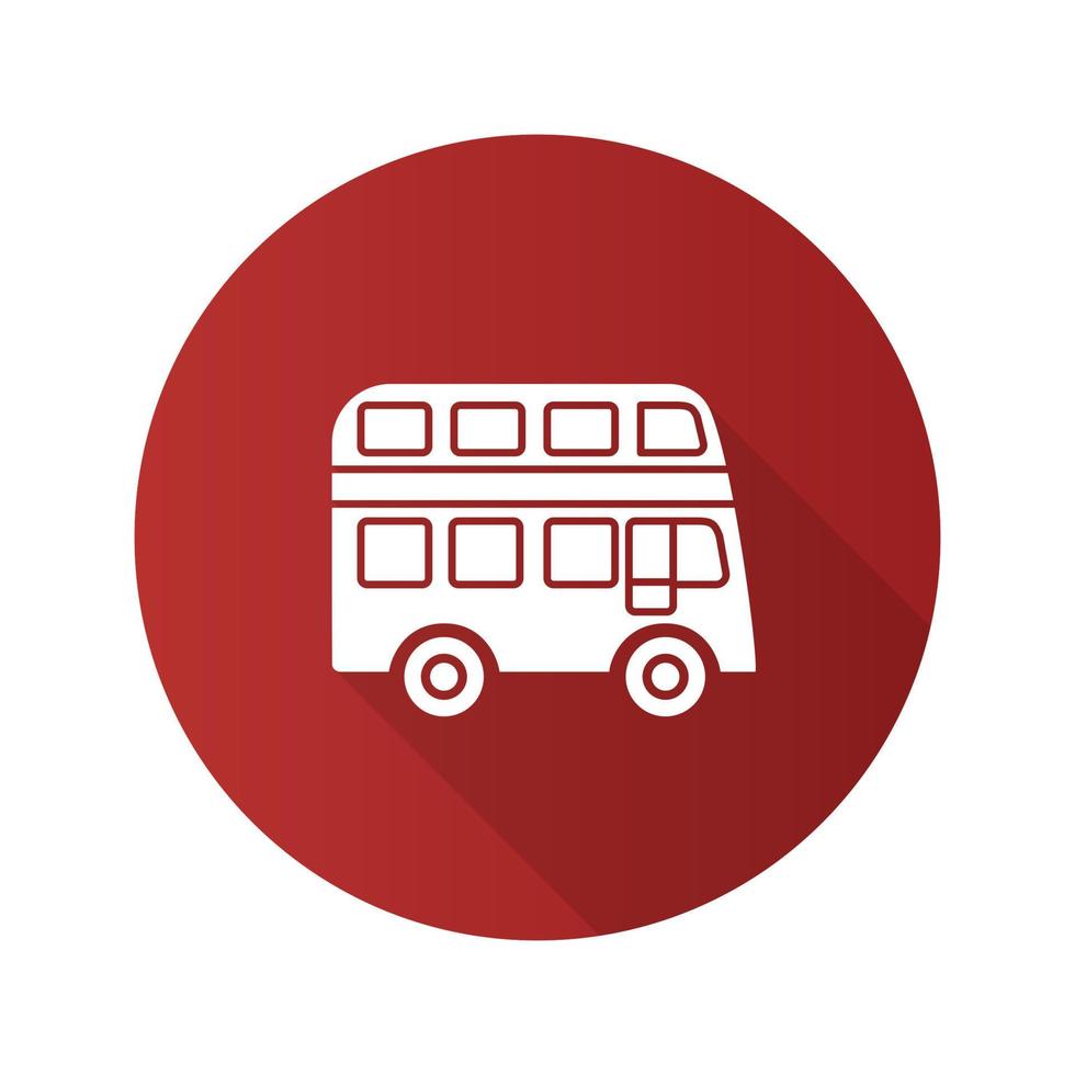 icône de glyphe d'ombre longue de conception plate de bus à impériale. bus à deux étages. illustration vectorielle silhouette vecteur