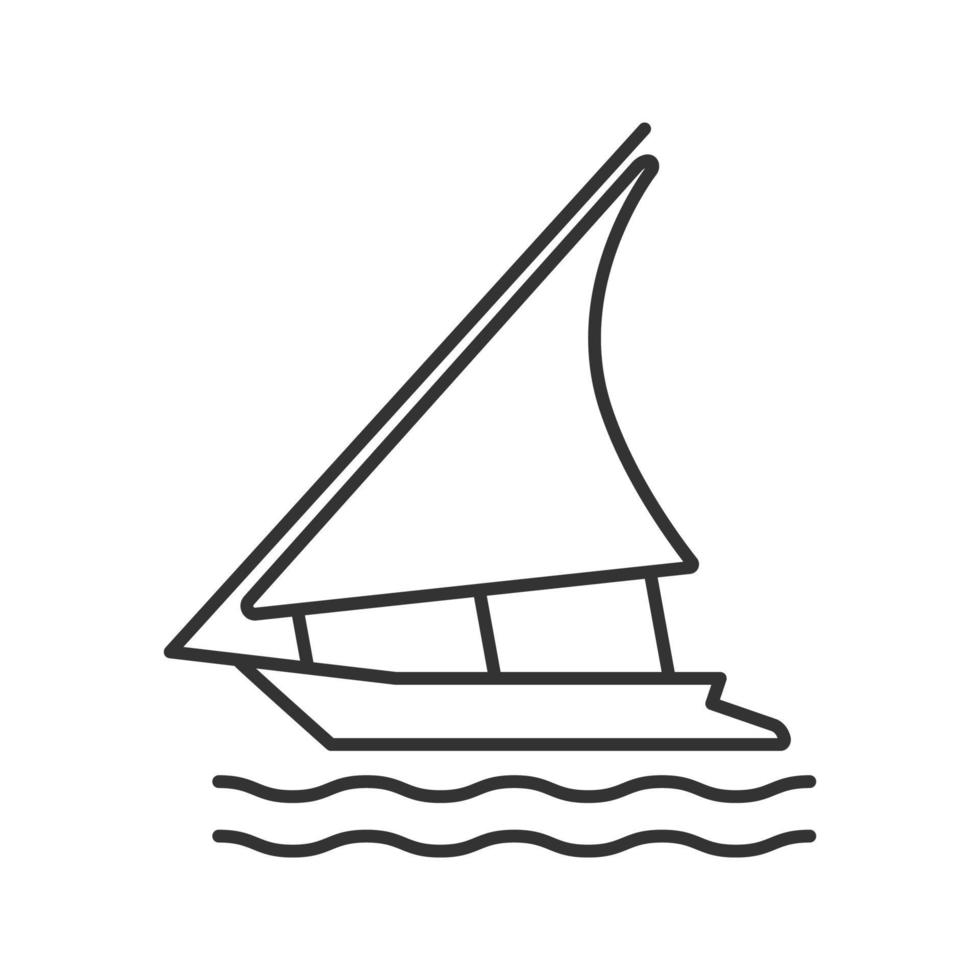 icône linéaire de bateau à voile. felouque. illustration de la ligne mince. yacht. symbole de contour. dessin de contour isolé de vecteur