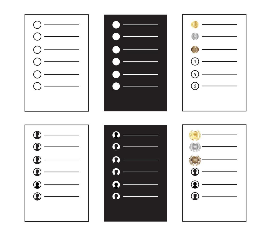 liste noire et blanche isolée sur blanc vecteur