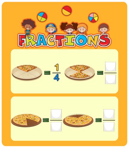 Feuille de calcul mathématique des fractions de pizza vecteur
