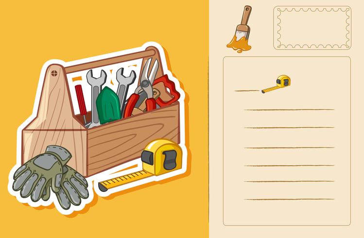 Modèle de carte postale avec boîte à outils et outils vecteur