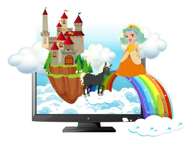 Écran d&#39;ordinateur avec princesse et château vecteur