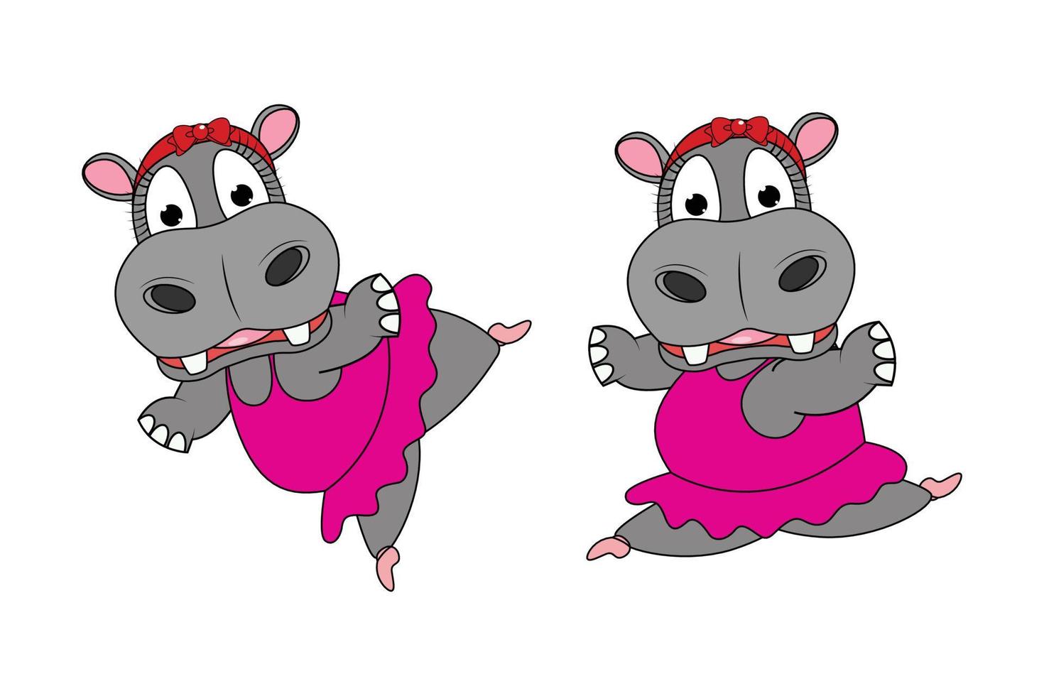 mignon, hippopotame, animal, dessin animé, danse vecteur