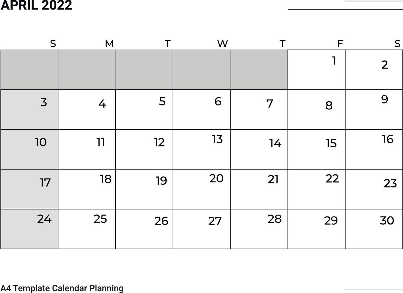 calendrier de planification d'avril 2022 vecteur