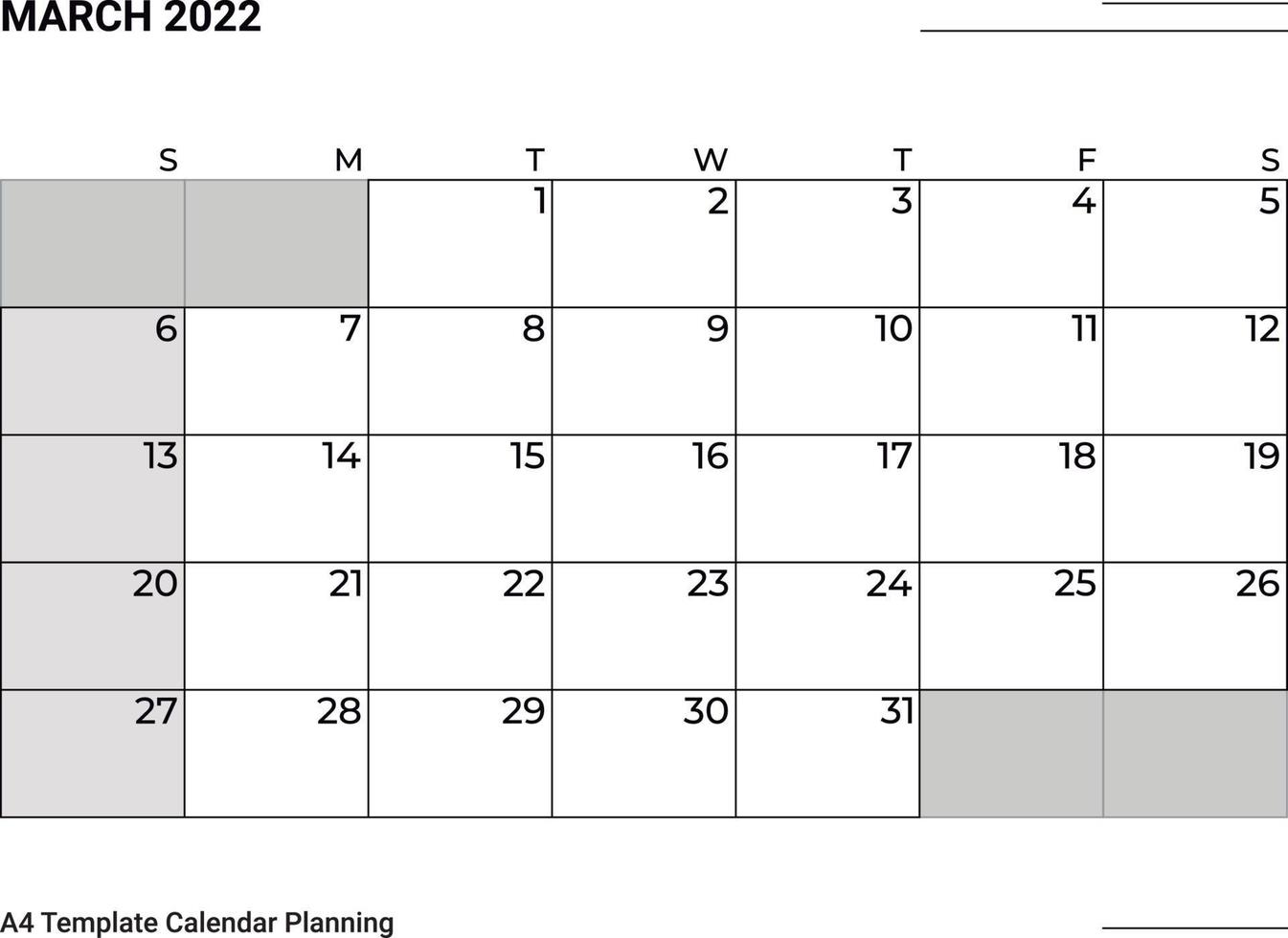 calendrier de planification de mars 2022 vecteur