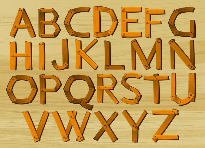 Alphabet caractères de A à Z dans le modèle en bois vecteur