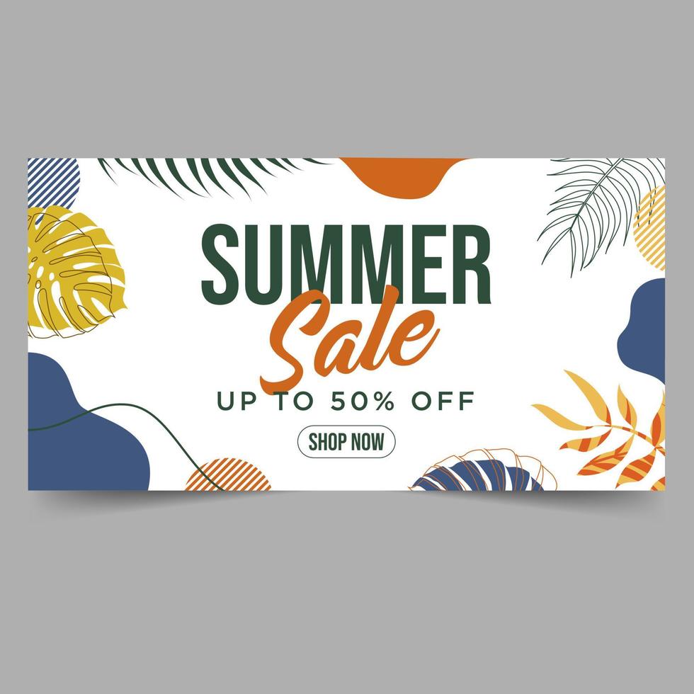 modèle de bannière de vente d'été avec fond de feuilles tropicales abstraites vecteur