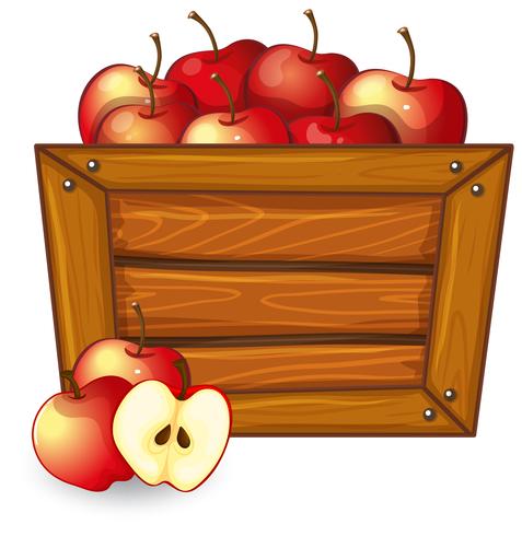 Pomme rouge sur cadre en bois vecteur