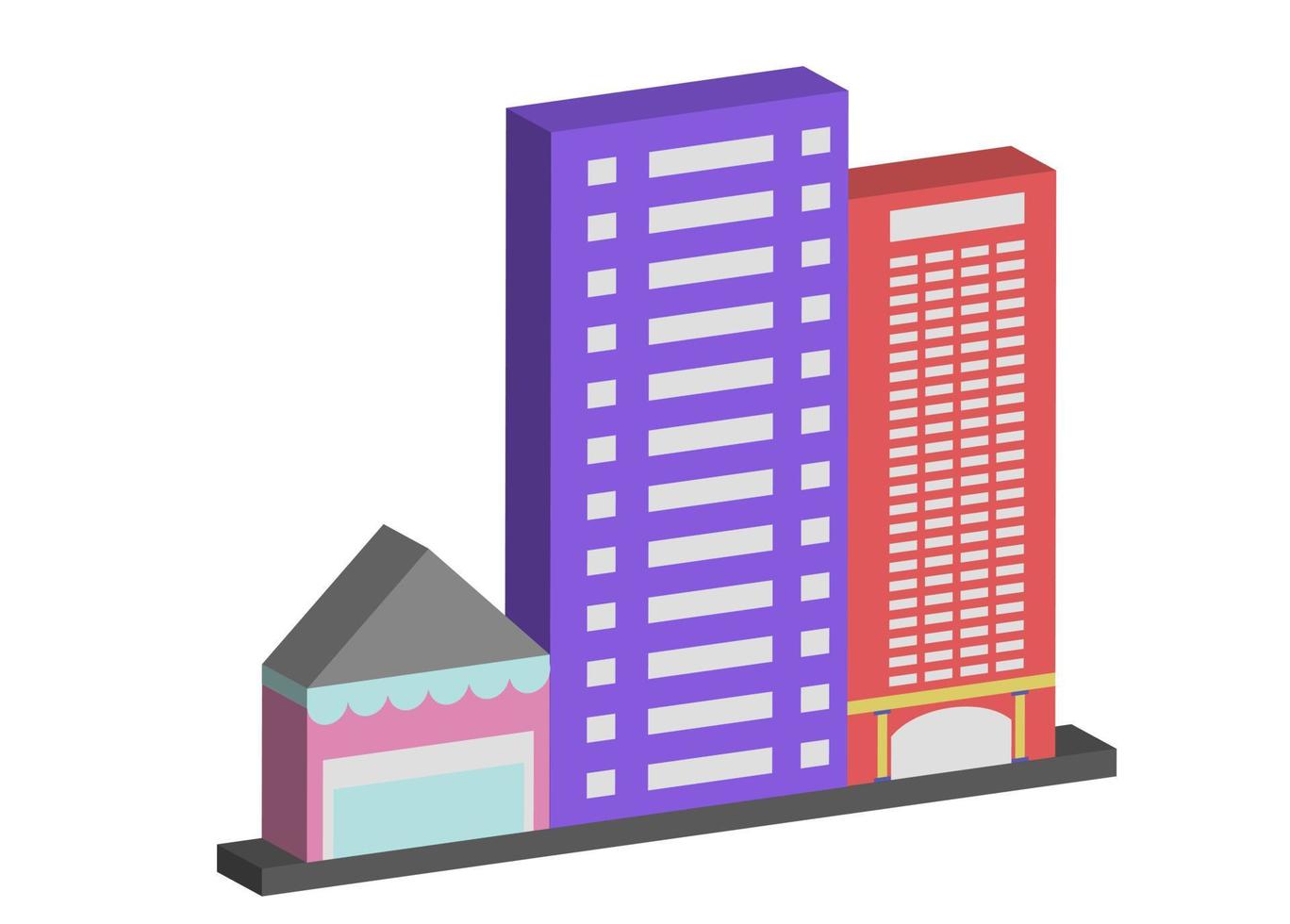 vecteur 3d icône immeuble de bureaux, appartement et café sur la ville. le meilleur pour l'image de décoration de votre propriété