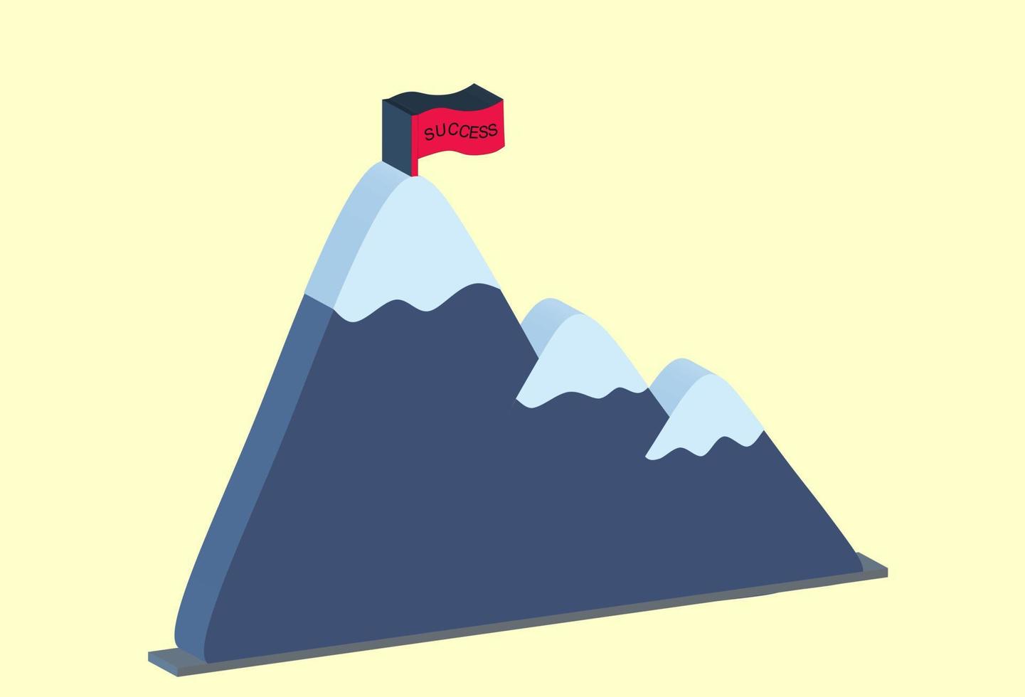 Montagne d'acon de vecteur 3d avec neige au sommet, drapeau rouge de motivation de succès, destination et cible du voyage