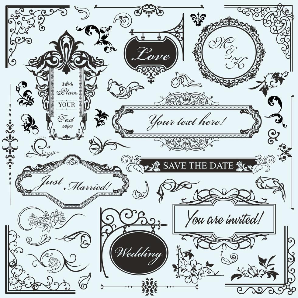 ensemble d'éléments calligraphiques de mariage vecteur