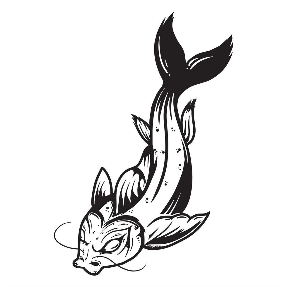 illustration de poisson en noir et blanc, contour de style d'illustration vectorielle de poisson-chat vecteur