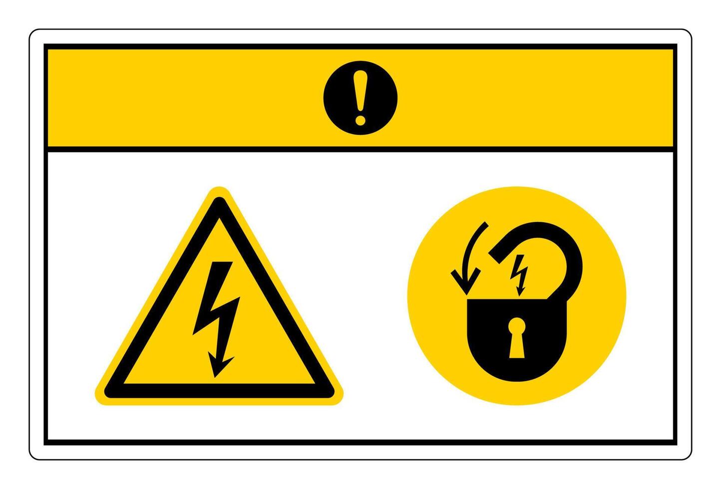 attention tension dangereuse verrouillage symbole de l'alimentation électrique signe sur fond blanc vecteur