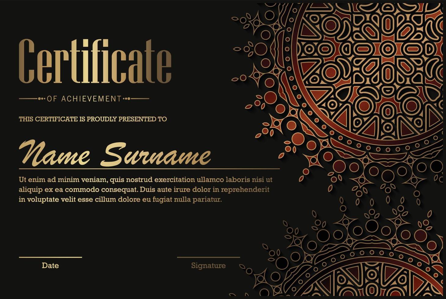 diplôme de certificat de luxe mandala vecteur