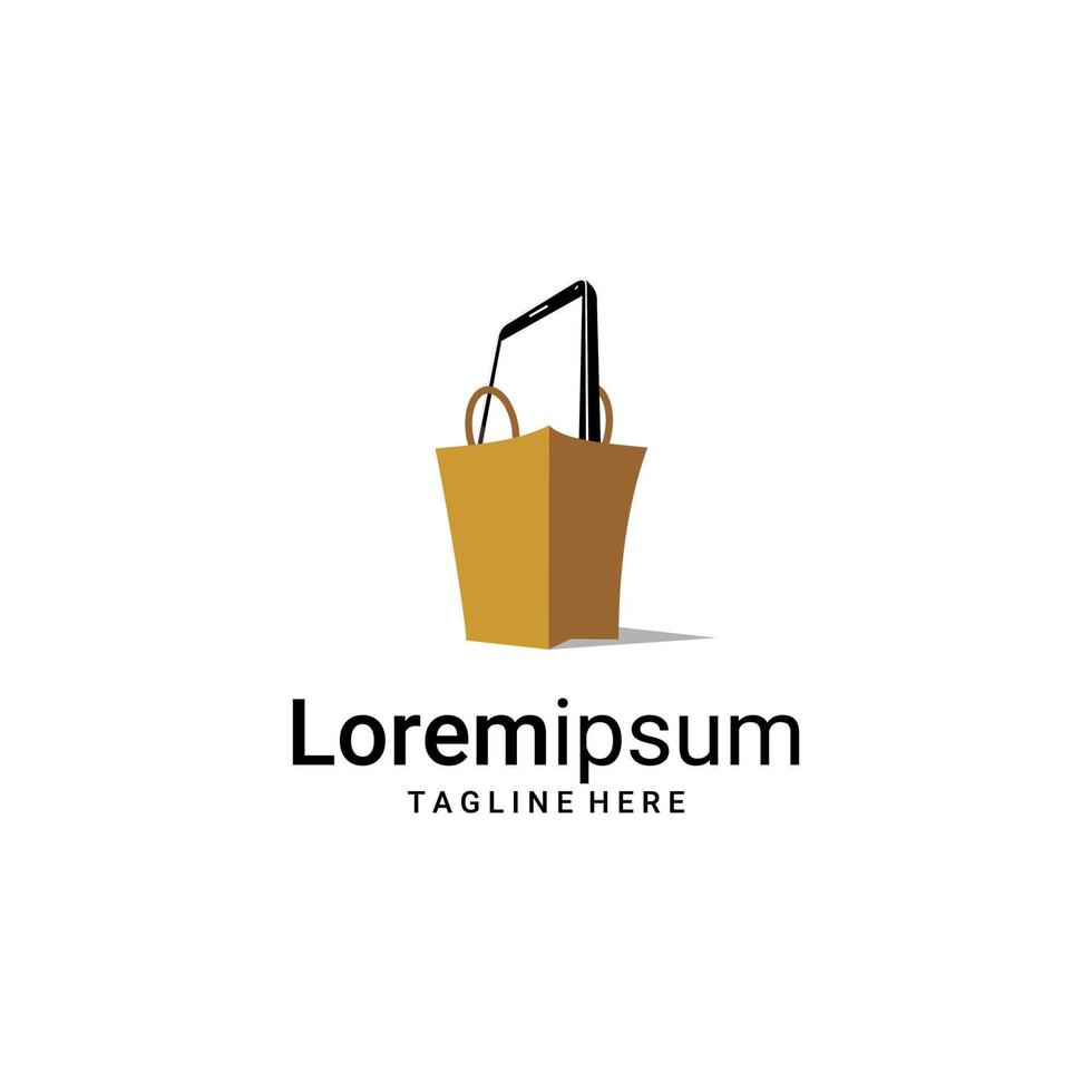 logo de boutique en ligne, sac et vecteur de téléphone portable