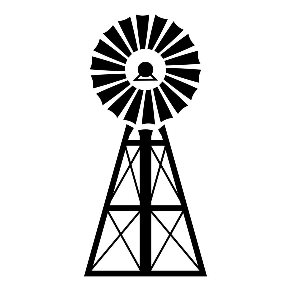 Éolienne moulin à vent icône américaine classique illustration couleur noire style plat image simple vecteur