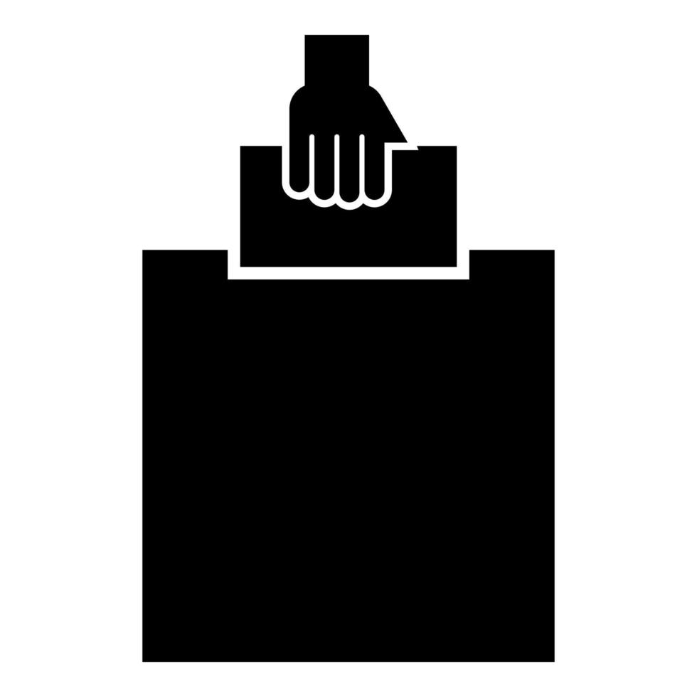 La main met un blanc dans une case pour suggestion l'électeur jette un ticket icône illustration couleur noire style plat simple image vecteur