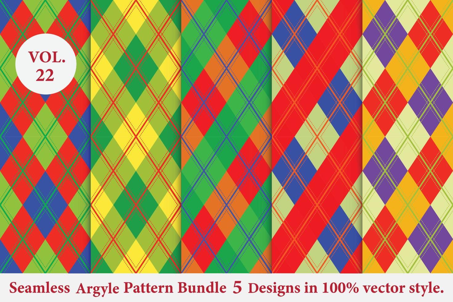 lot de 5 motifs vectoriels à motif argyle, fond de texture de tissu traditionnel vecteur