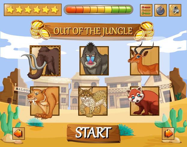 Modèle de jeu avec des animaux sauvages en tant que personnages vecteur