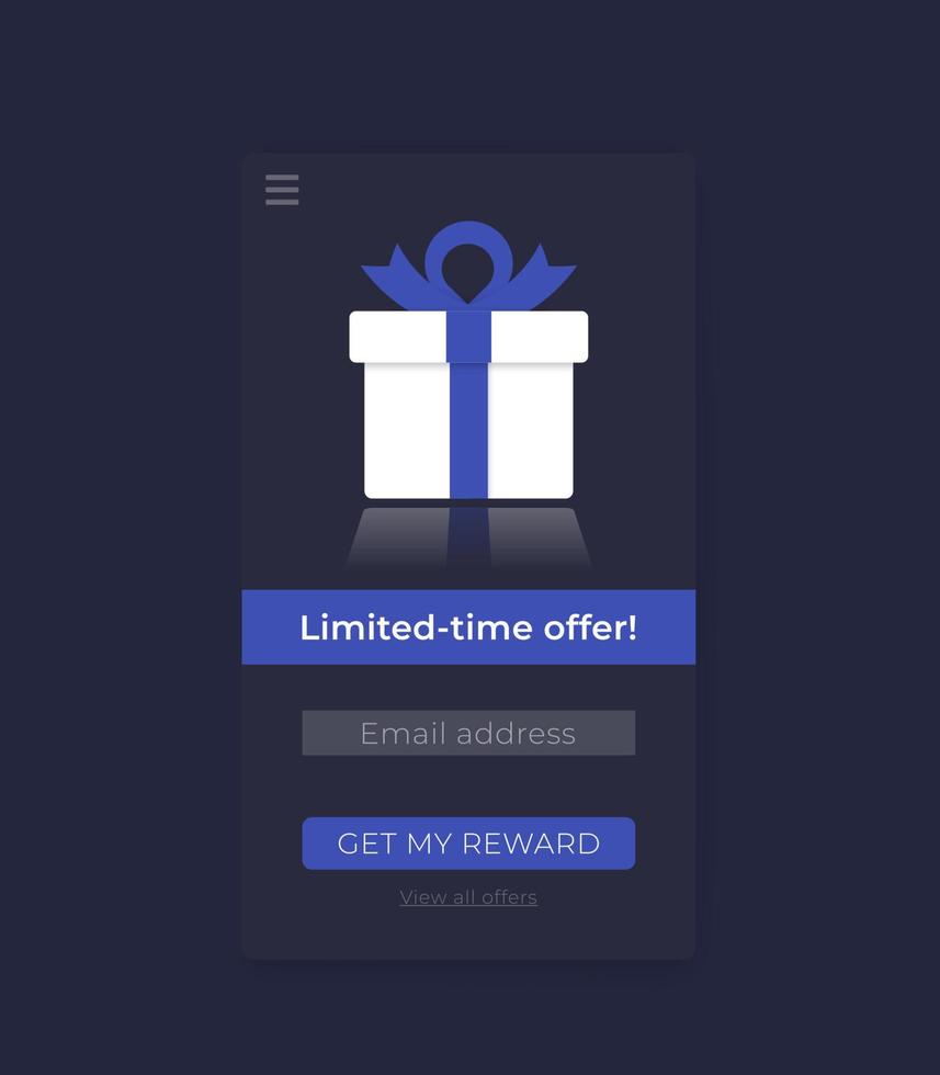 page de récompense, interface utilisateur mobile, modèle vectoriel
