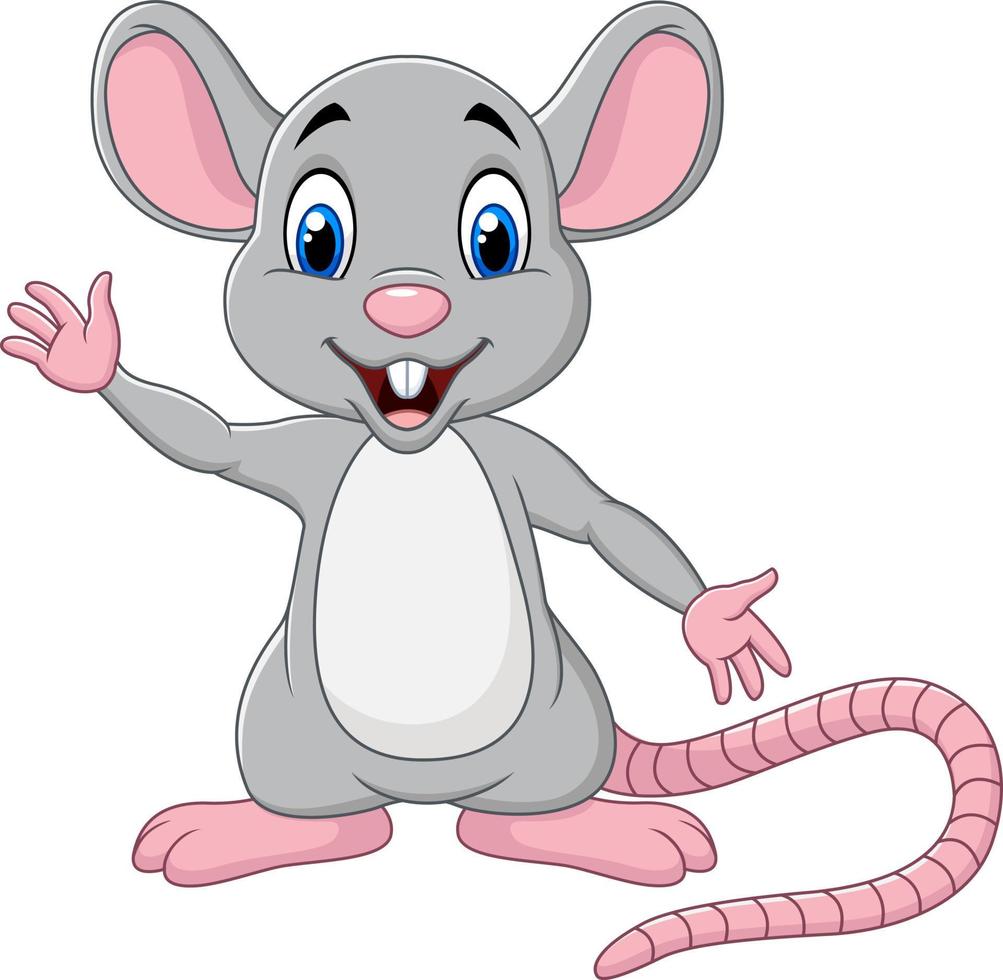 dessin animé mignon de souris agitant la main vecteur