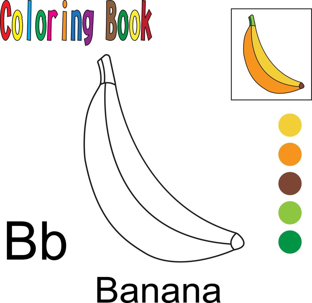 banane de dessin animé. livre de coloriage sur le thème des fruits. graphique d'illustration vectorielle. bon pour que les enfants apprennent et colorient. vecteur