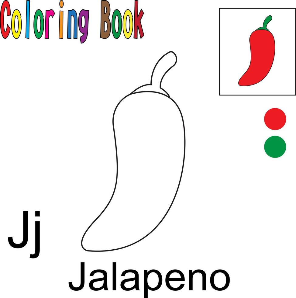 jalapeno de dessin animé. livre de coloriage sur le thème des fruits. graphique d'illustration vectorielle. bon pour que les enfants apprennent et colorient. vecteur