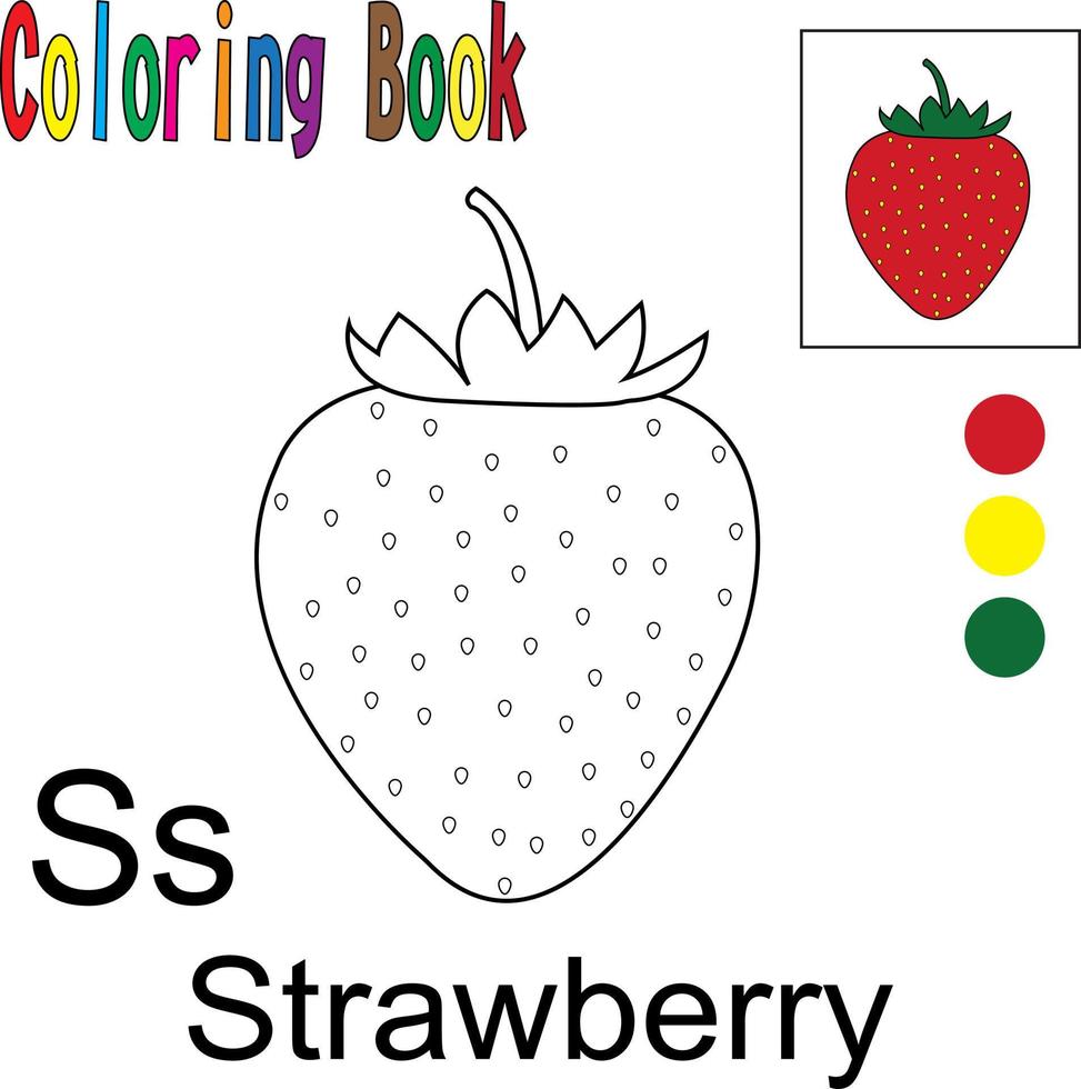 fraise de dessin animé. livre de coloriage sur le thème des fruits. graphique d'illustration vectorielle. bon pour que les enfants apprennent et colorient. vecteur