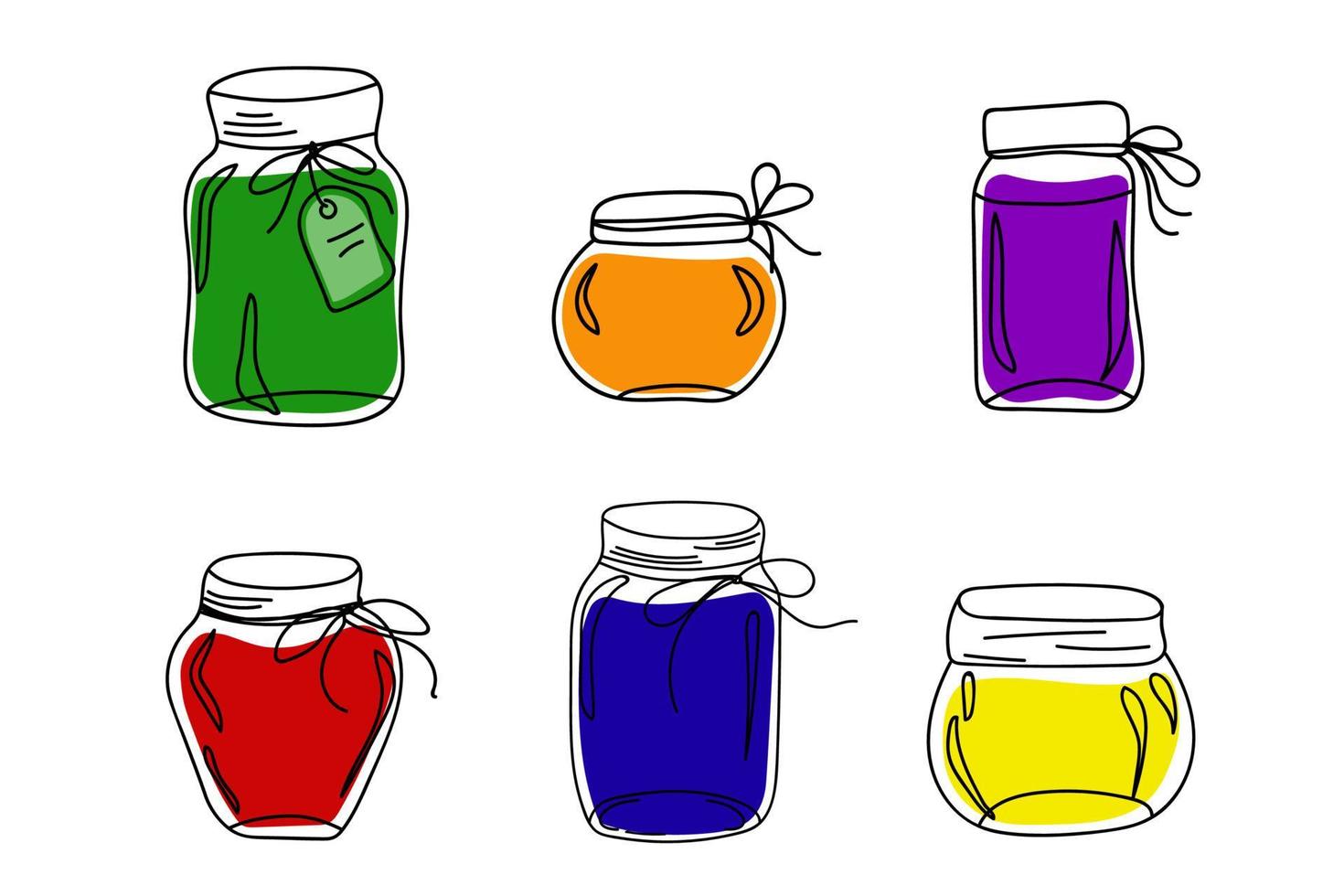 ensemble de bocaux en verre colorés dans un style doodle. vecteur