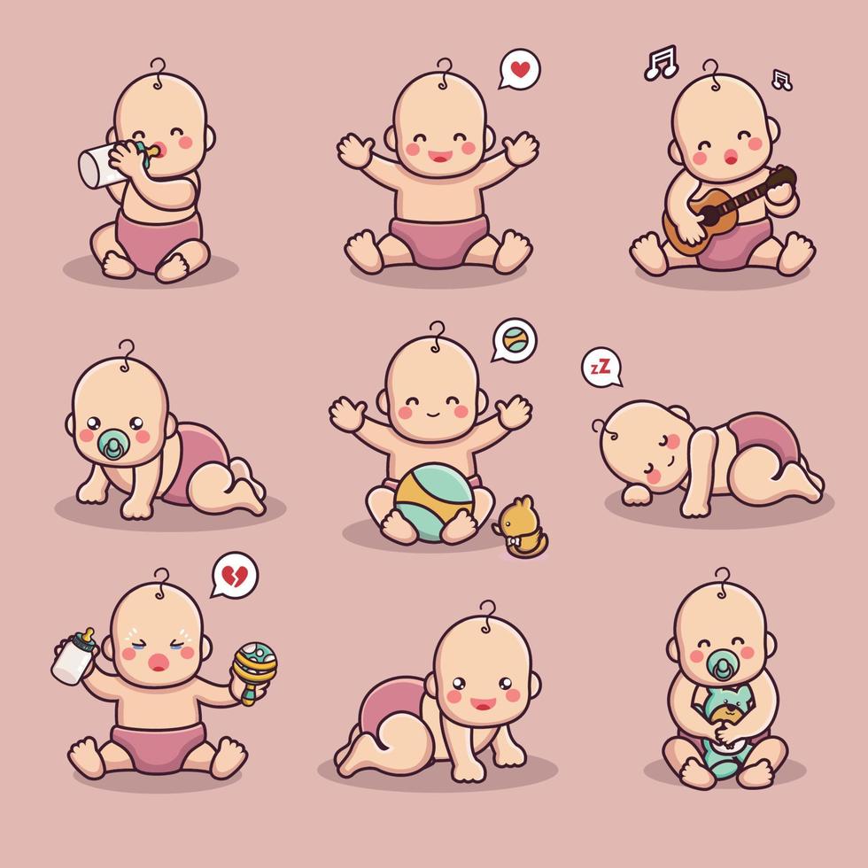 collection de personnages mignons bébé né vecteur