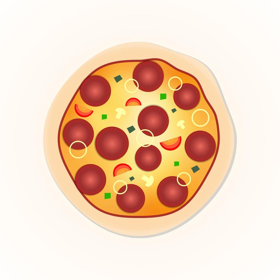 illustration de pizza vue de dessus sur un design plat de fond isolé vecteur