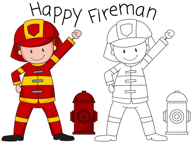 Personnage de pompier heureux Doodle vecteur
