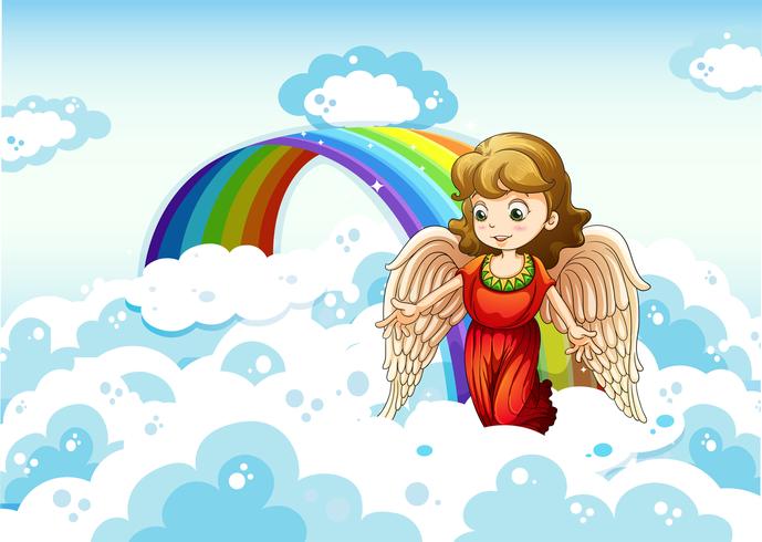 Un ange dans le ciel près de l&#39;arc-en-ciel vecteur