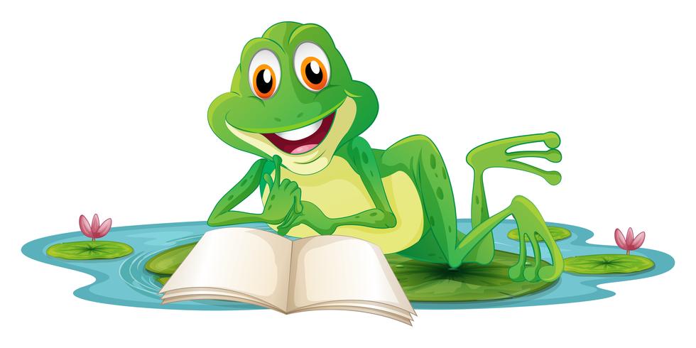 Une grenouille allongée en lisant un livre vecteur