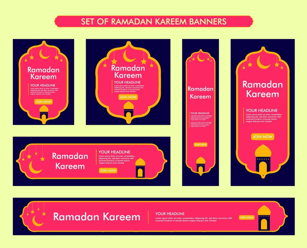 ensemble de conception d'arrière-plan ramadan kareem, collection de bannières islamiques modernes, jeûne, web, affiche, prospectus, conception d'illustration publicitaire vecteur