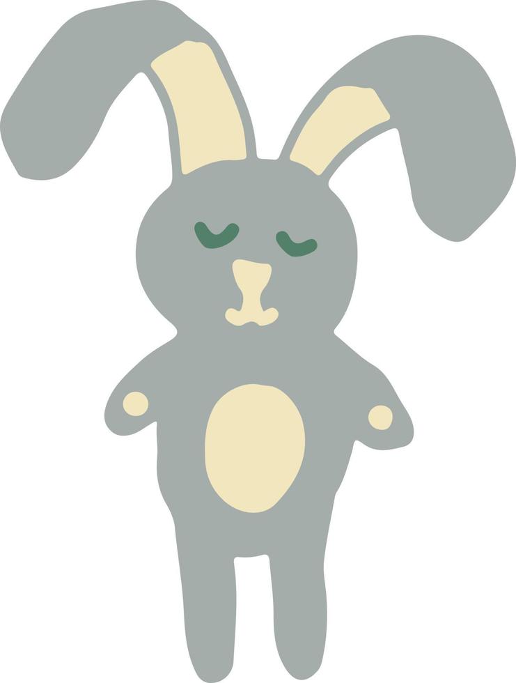 icône de lapin mignon, autocollant, carte, affiche. enfant gris doodle dessiné à la main vecteur