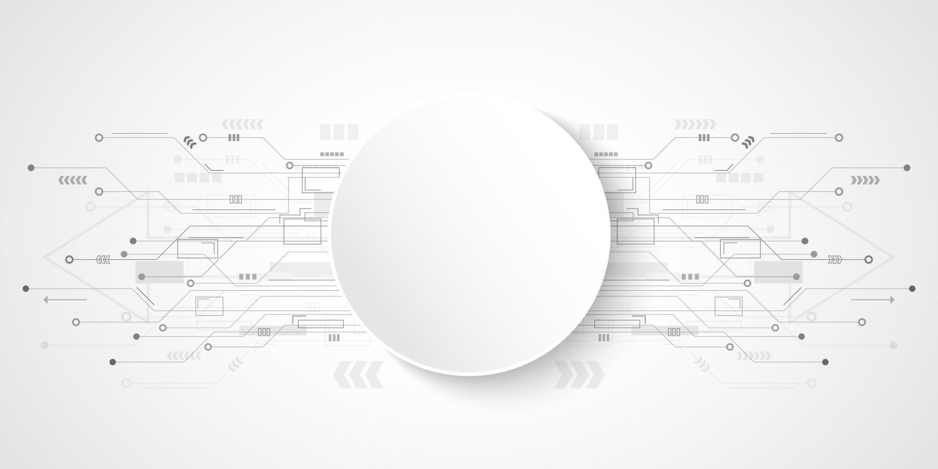 fond de technologie abstraite, bannière de cercle blanc sur le modèle de carte de circuit imprimé vecteur