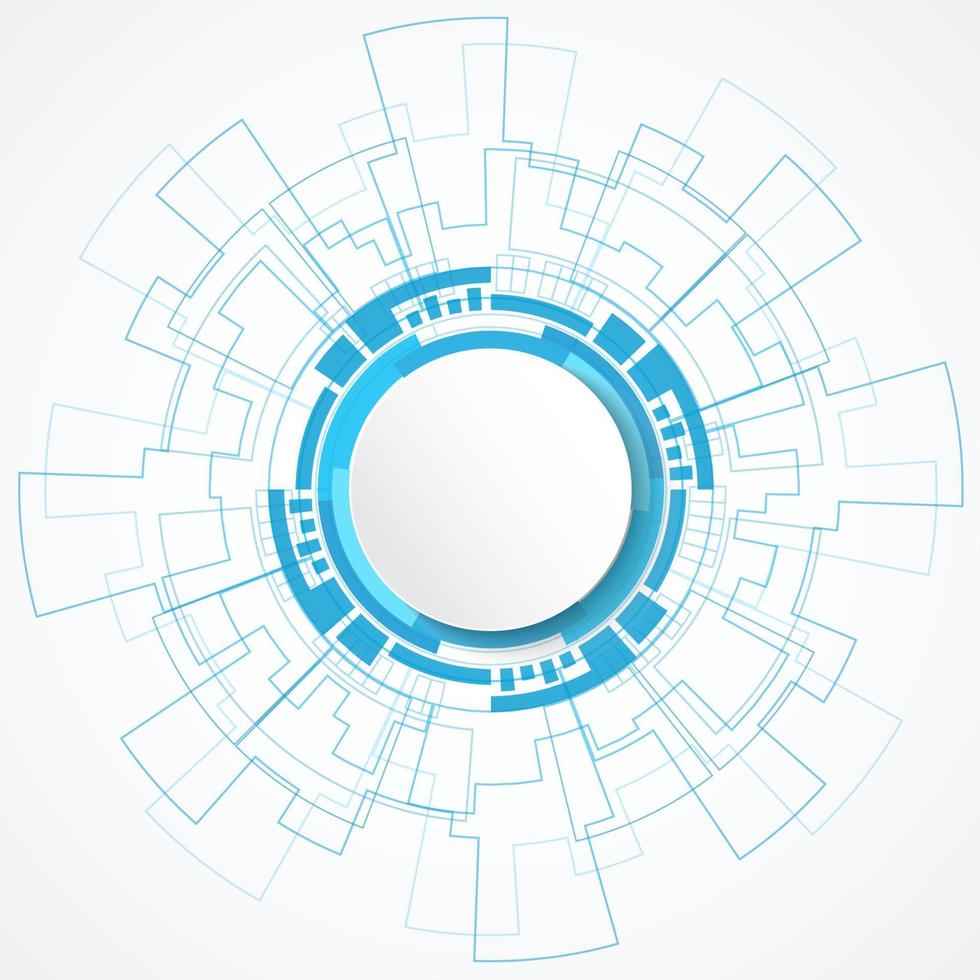 fond de technologie abstraite, bannière de cercle blanc sur le modèle de carte de circuit imprimé bleu vecteur