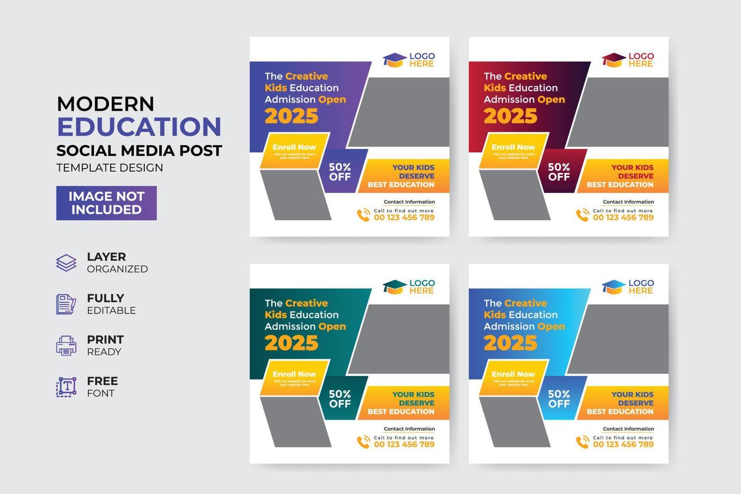 modèle de publication sur les médias sociaux d'admission à l'éducation créative et moderne vecteur