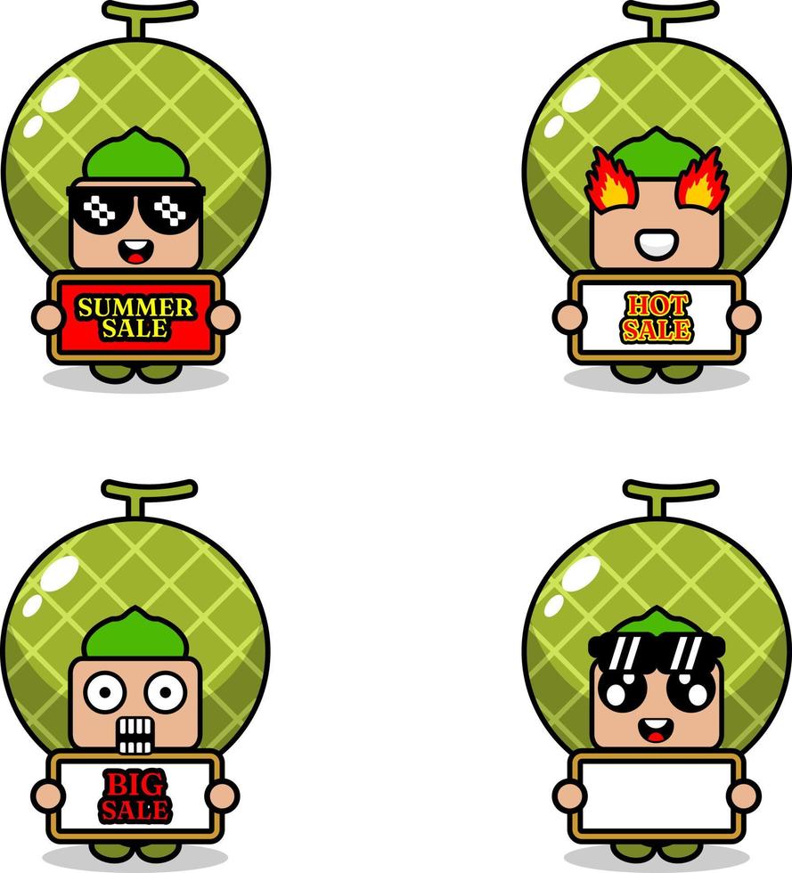 personnage de dessin animé mignon vecteur melon fruit mascotte costume set été vente bundle collection