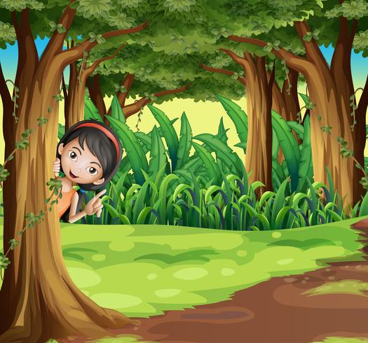 Une jeune fille se cachant dans la forêt vecteur