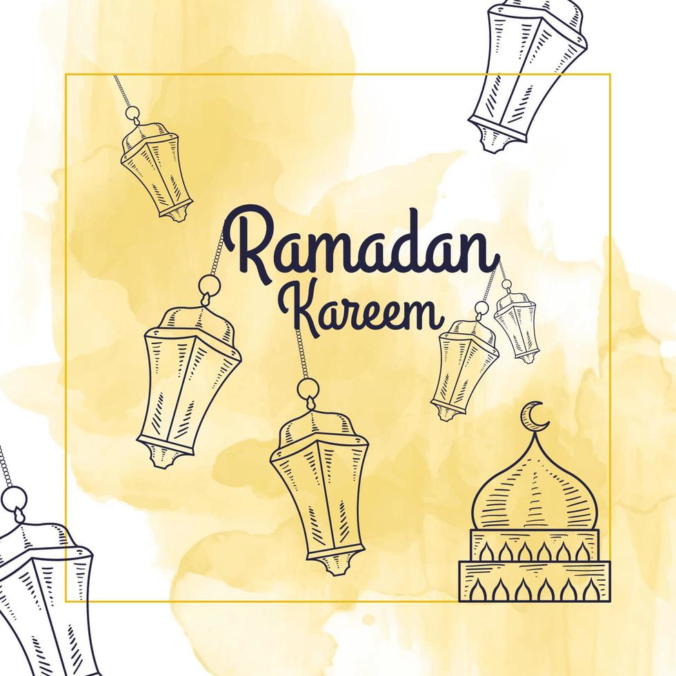 dessin à la main ramadan kareem vecteur