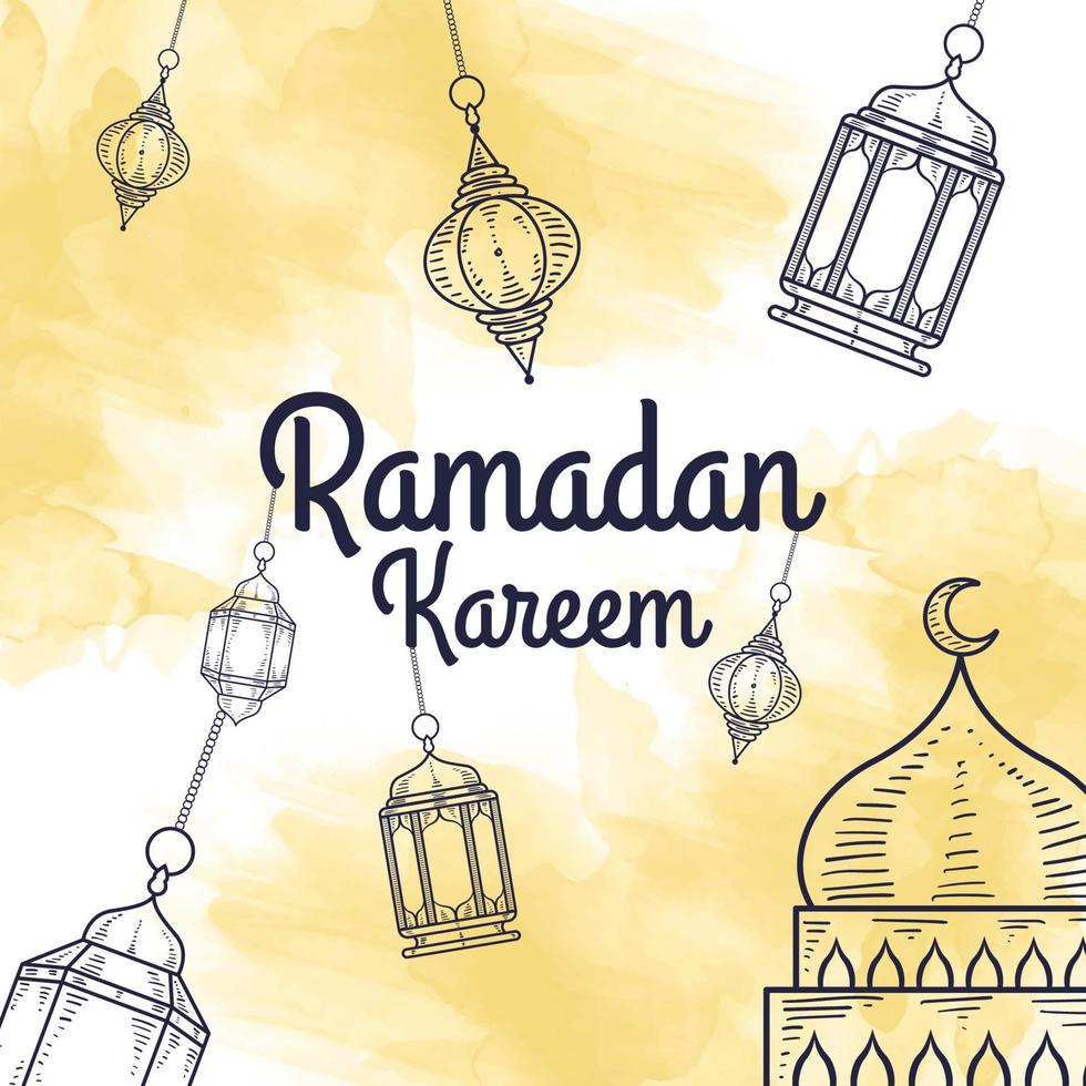 dessin à la main ramadan kareem vecteur