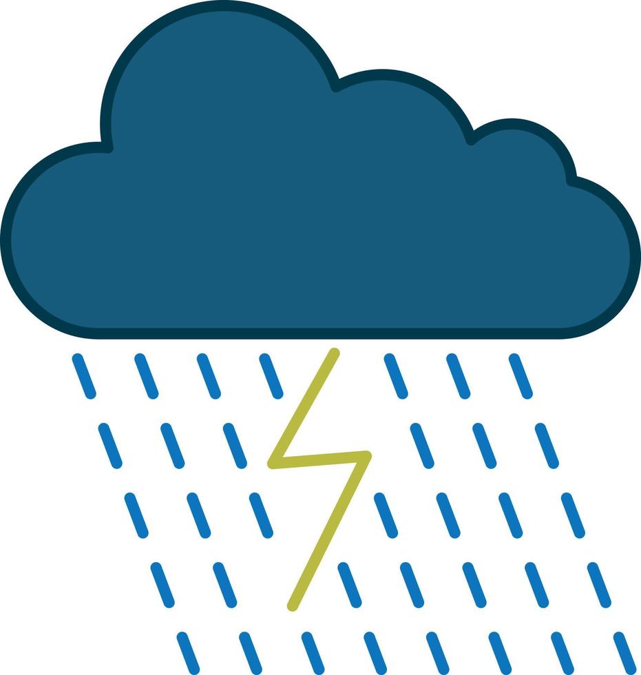 nuage avec vecteur d'icône de contour rempli de tonnerre de pluie