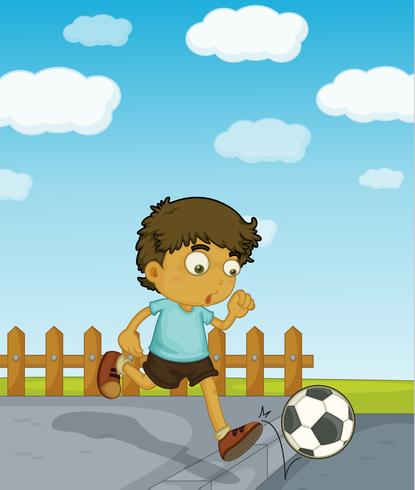 Jeune garçon jouant au foot vecteur
