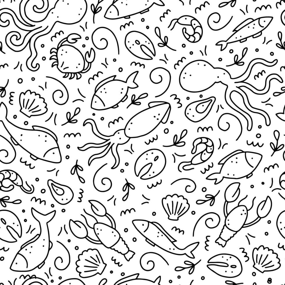 modèle sans couture draen main de fruits de mer. illustration vectorielle. vecteur