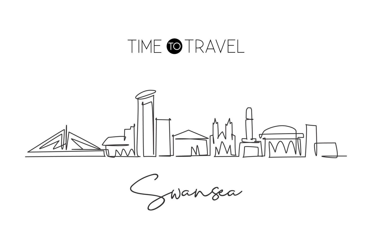 un seul dessin au trait de swansea city skyline royaume-uni. paysage de ville historique dans le monde. meilleure destination de vacances. trait modifiable ligne continue à la mode dessin illustration vectorielle de conception vecteur