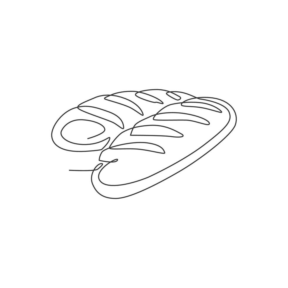 un dessin au trait continu de l'emblème du logo du magasin de pain long et fin français en ligne frais et délicieux. concept de modèle de logo de magasin de baguettes faites maison. illustration vectorielle de dessin à une seule ligne moderne vecteur