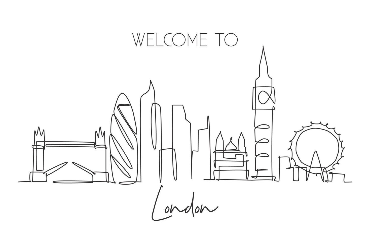 dessin au trait continu unique des toits de la ville de londres. célèbre paysage de gratte-ciel de ville dans le monde. concept d'affiche de décoration murale de campagne de voyage dans le monde. Une ligne moderne dessiner illustration vectorielle de conception vecteur