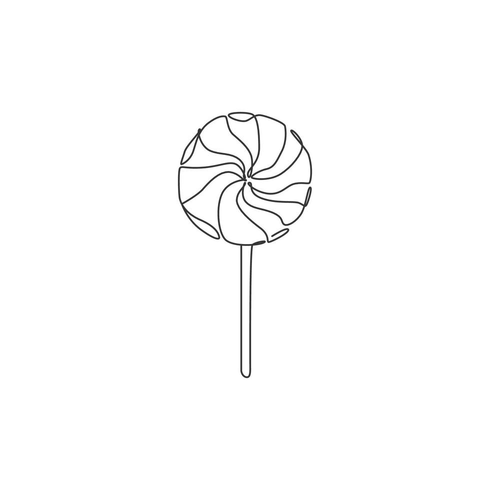 un dessin en ligne continu de l'emblème du logo de la boutique de bonbons sucettes en ligne délicieuses et tourbillonnantes. concept de modèle de logo de magasin de confiserie assorti. illustration vectorielle de dessin à une seule ligne moderne vecteur